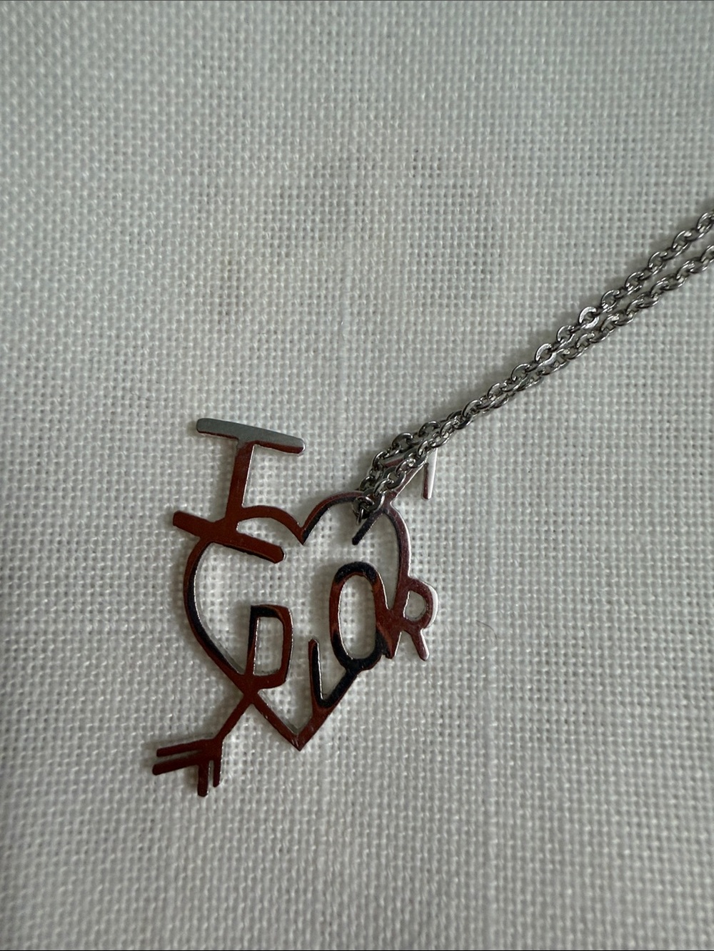 Authentic Dior Silver-Tone Letter Heart Pendant Necklace